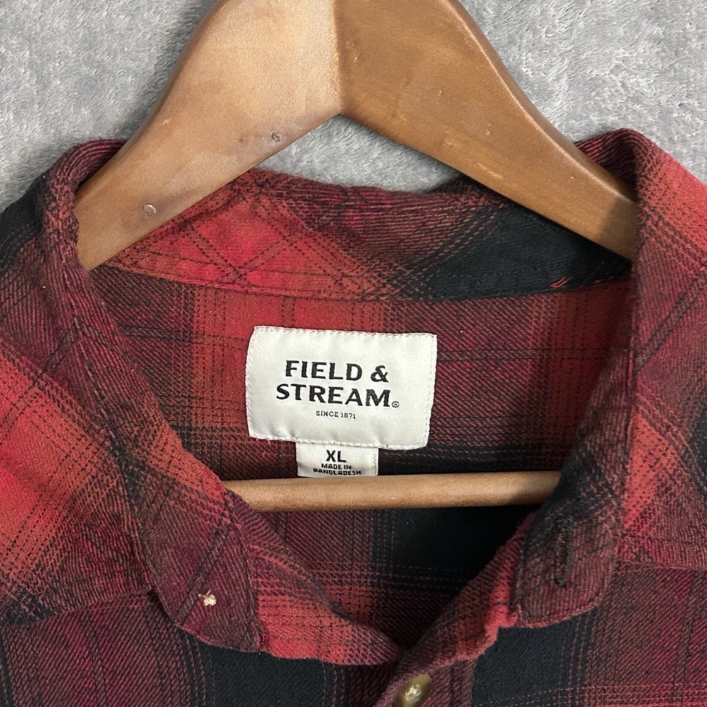 Field & Stream Men's XL Buffalo Plaid Flannel Shirt Red Black Button Up - Picture 3 of 9